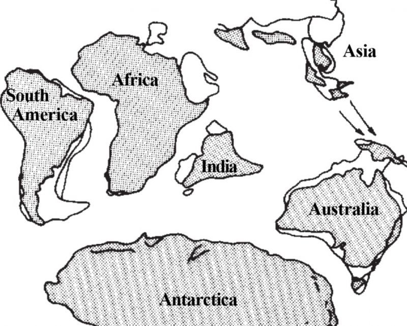 Map showing continental drift